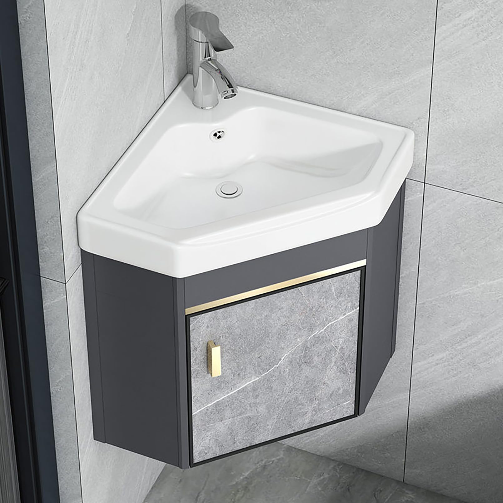 mueble baño con Lavabo suspendido pared 38cm, Lavabo sobre encimera con grifo, lavabo pequeño esquinero de cerámica, Diseño compacto, para cocinas compactas, cocinas, caravana, baños