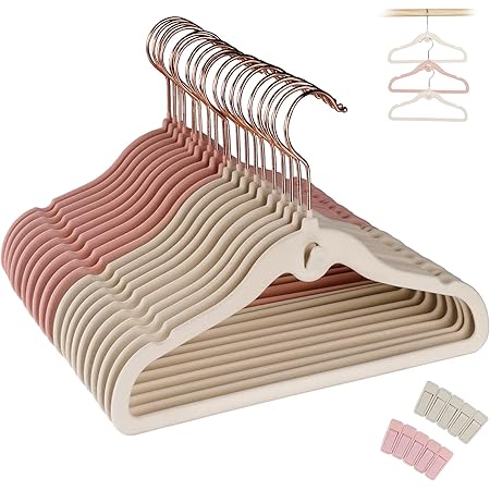 Lot Cintres Beige économiques Malaké - Lot De 20 Cintres Bébé En Velours Beige 6 Crochets - Anti-Glisse, Design Fin - Pour Garde-Robe Enfant Antiglisse Vêtements Bébé