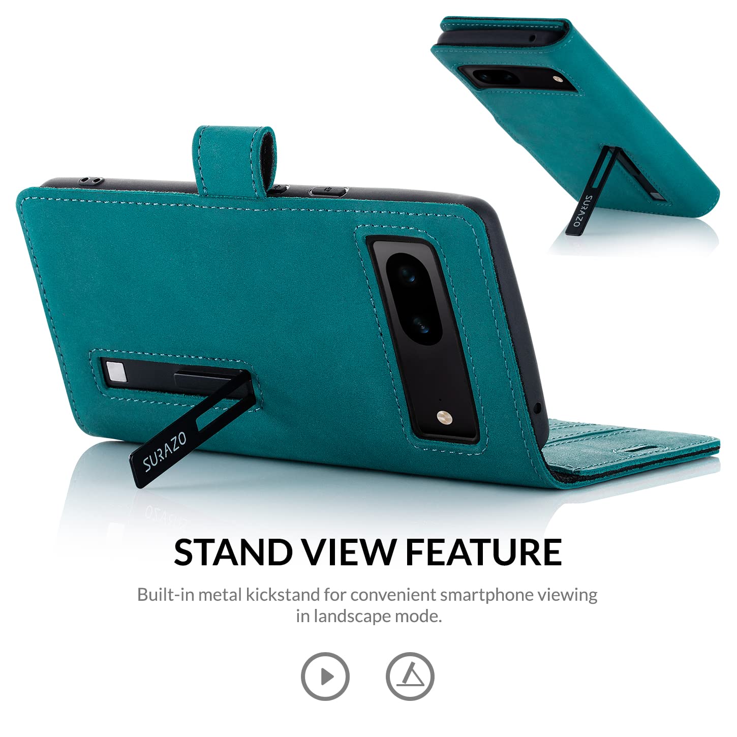 SURAZO Etui na telefon komórkowy premium do Google Pixel 7A 5G, skórzane – składane etui ochronne z prawdziwej skóry [z magnesem, kieszenią na karty, ochroną RFID] etui z klapką, skórzane etui