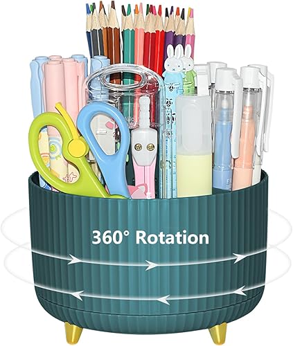 Miniatura 1 de JIKIOU Soporte para lápices para escritorio, 5 ranuras organizador de lápices giratorio de 360 grados, soporte para brochas de maquillaje,