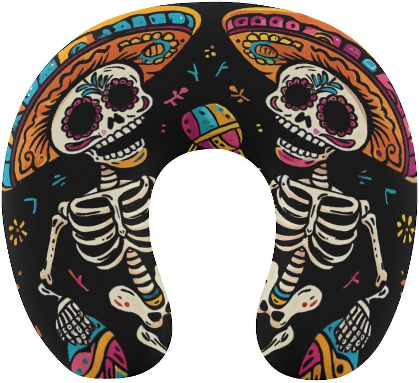 Skull Dancing Dia De Los Muertos Funny Travel Pillow U Shaped Memory Foam Neck Pillows Portable for Flight Car Home Office