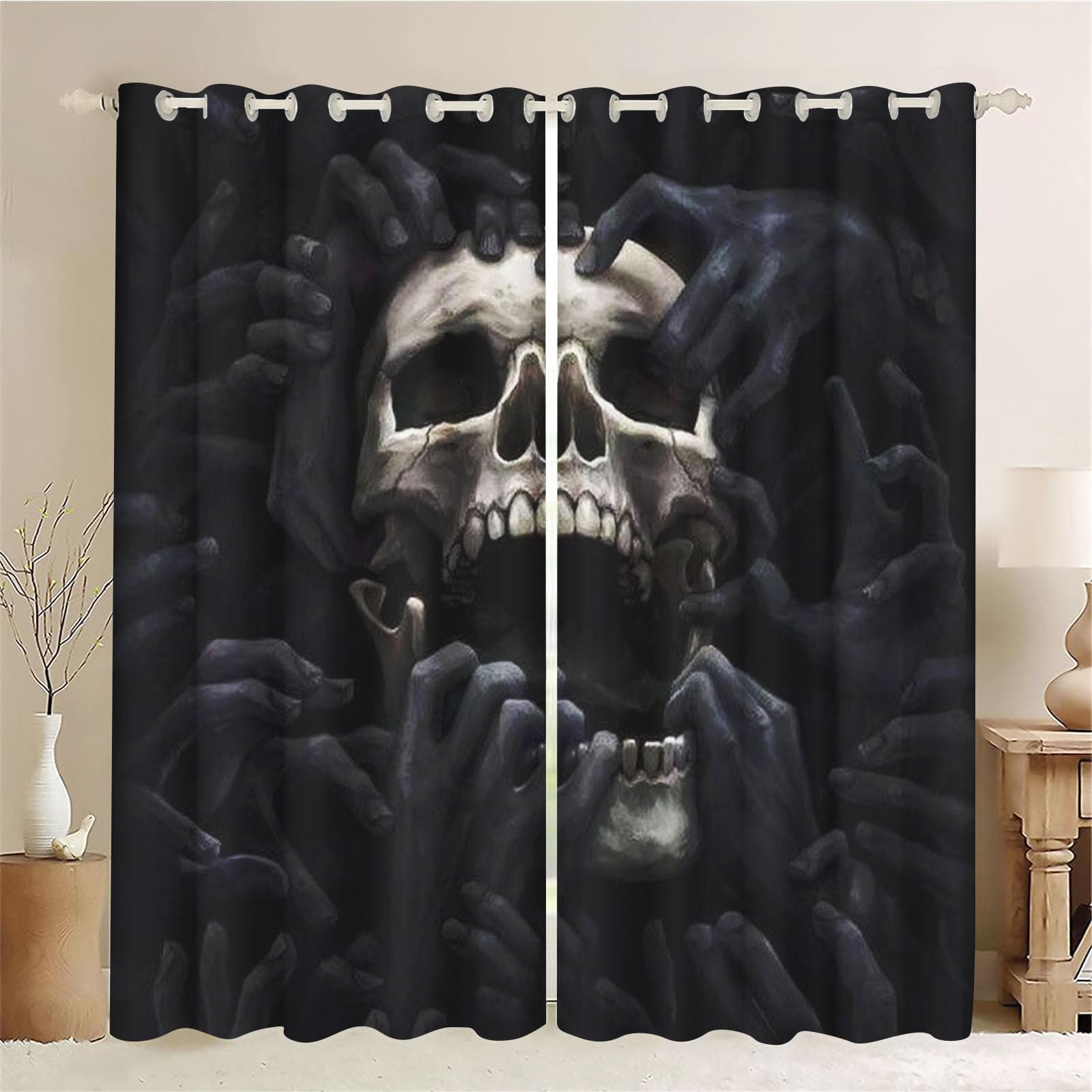 Vorhänge Totenkopf Gardinen Blickdicht mit Ösen Gothic Vorhänge Skull 3D Verdunkelungsvorhäng Totenkopf rosa 2er Set Gardinen für Dekoration (2,280 x 180 cm(2X140x180cm))