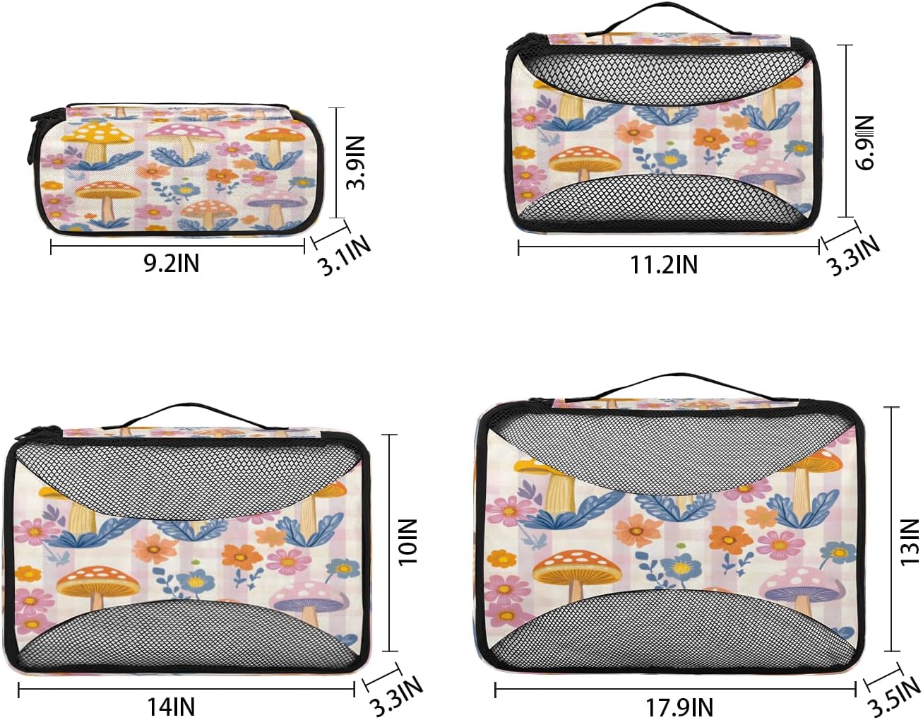 Mushrooms Print 4 Set Packing Cubes Packing Cubes for Women Lightweight Travel Essential Bag Clothes Carry on Suitcase Bags for Accessories Essentials