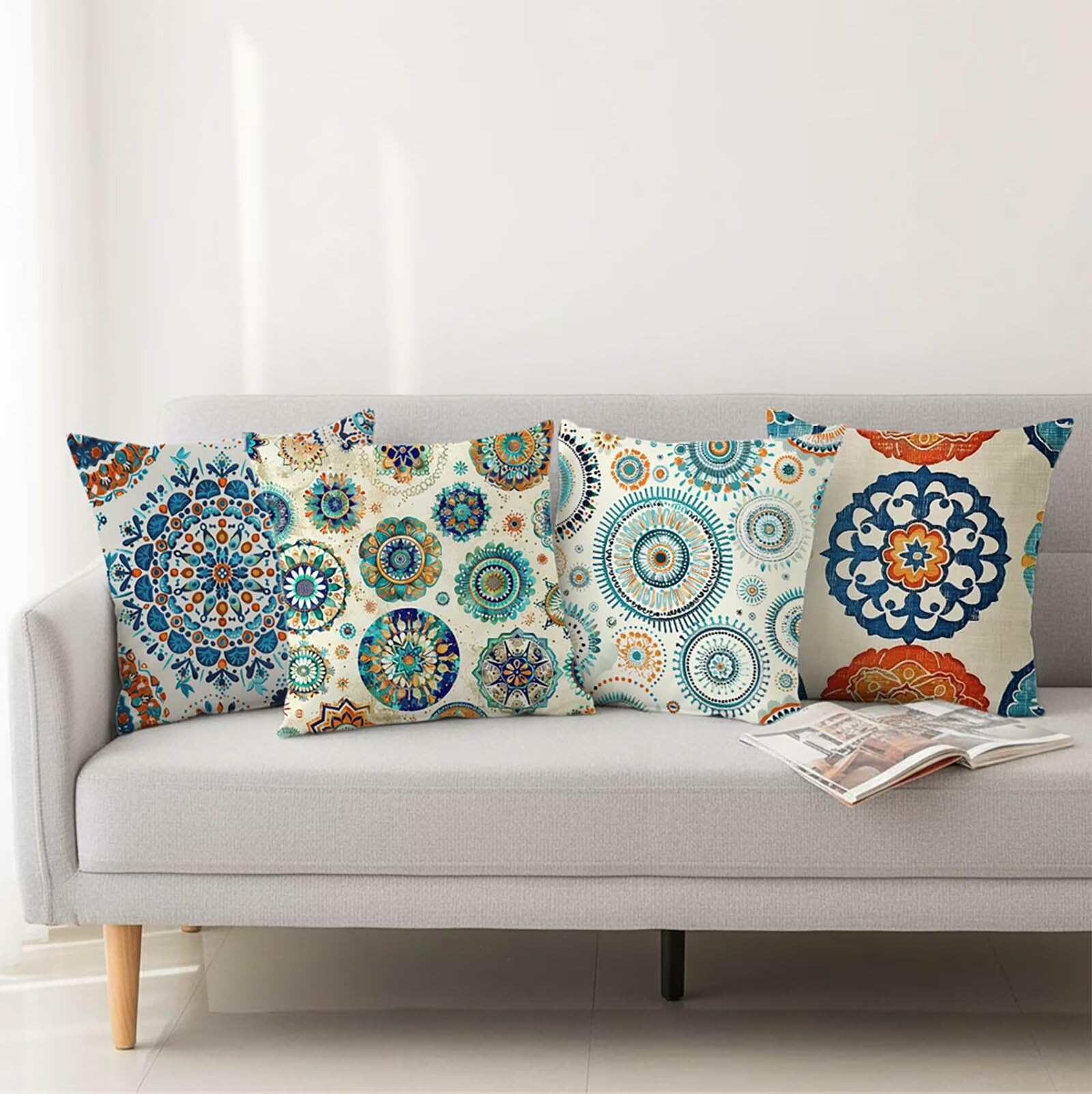 Poszewki na poduszki 61 x 61 cm, nowoczesne poduszki na zewnątrz wodoodporne kwadratowe poszewki na poduszki 4 sztuki, geometryczny dwustronny nadruk dekoracyjne poszewki na poduszki do dekoracji domu