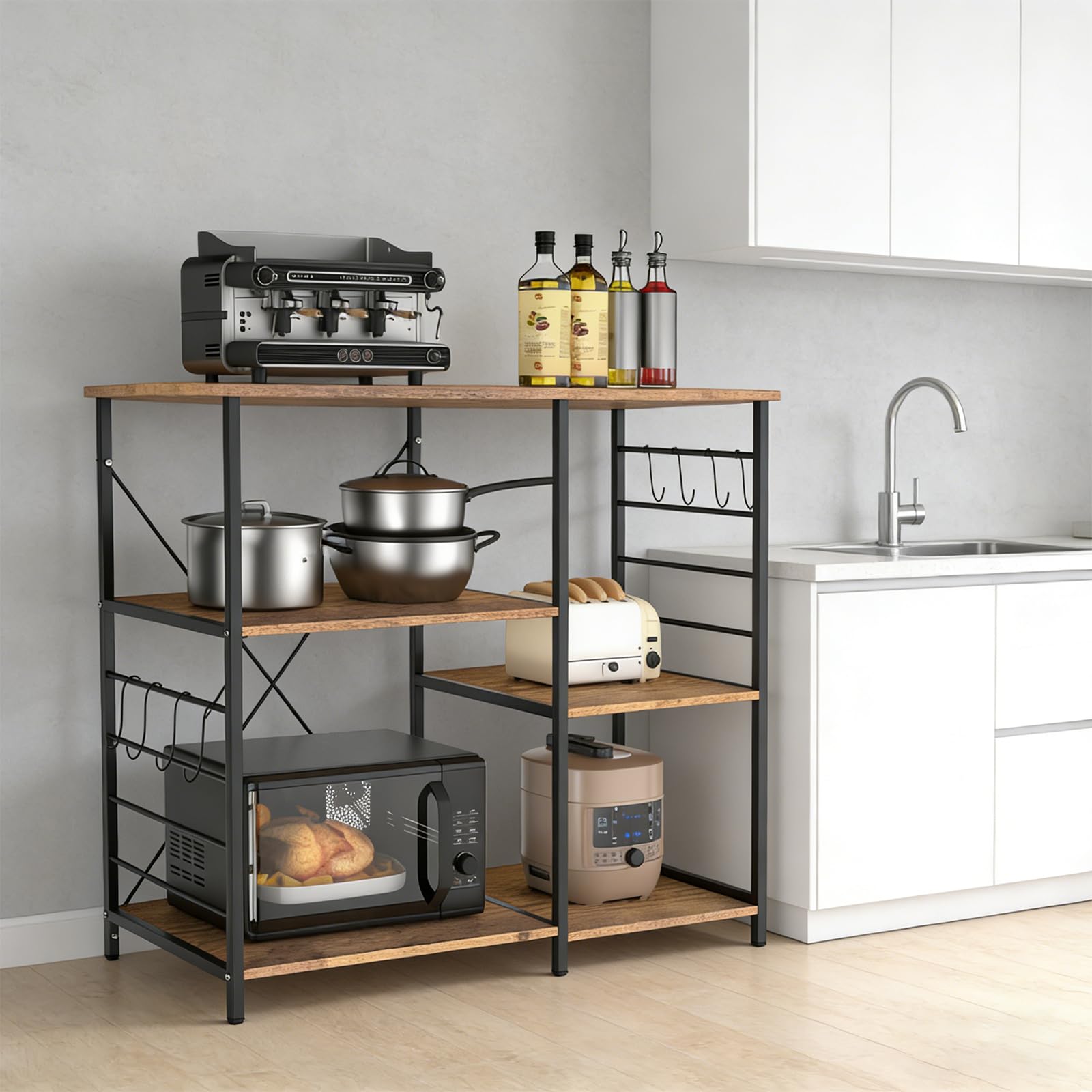 Étagère Micro Ondes Cuisine Arrangement Multi étagères Grande capacité avec Rangement pour Micro Onde et appareils Cuisine Plusieurs Tailles (Bois brûlé/Noir, 39 * 90 * 82cm)