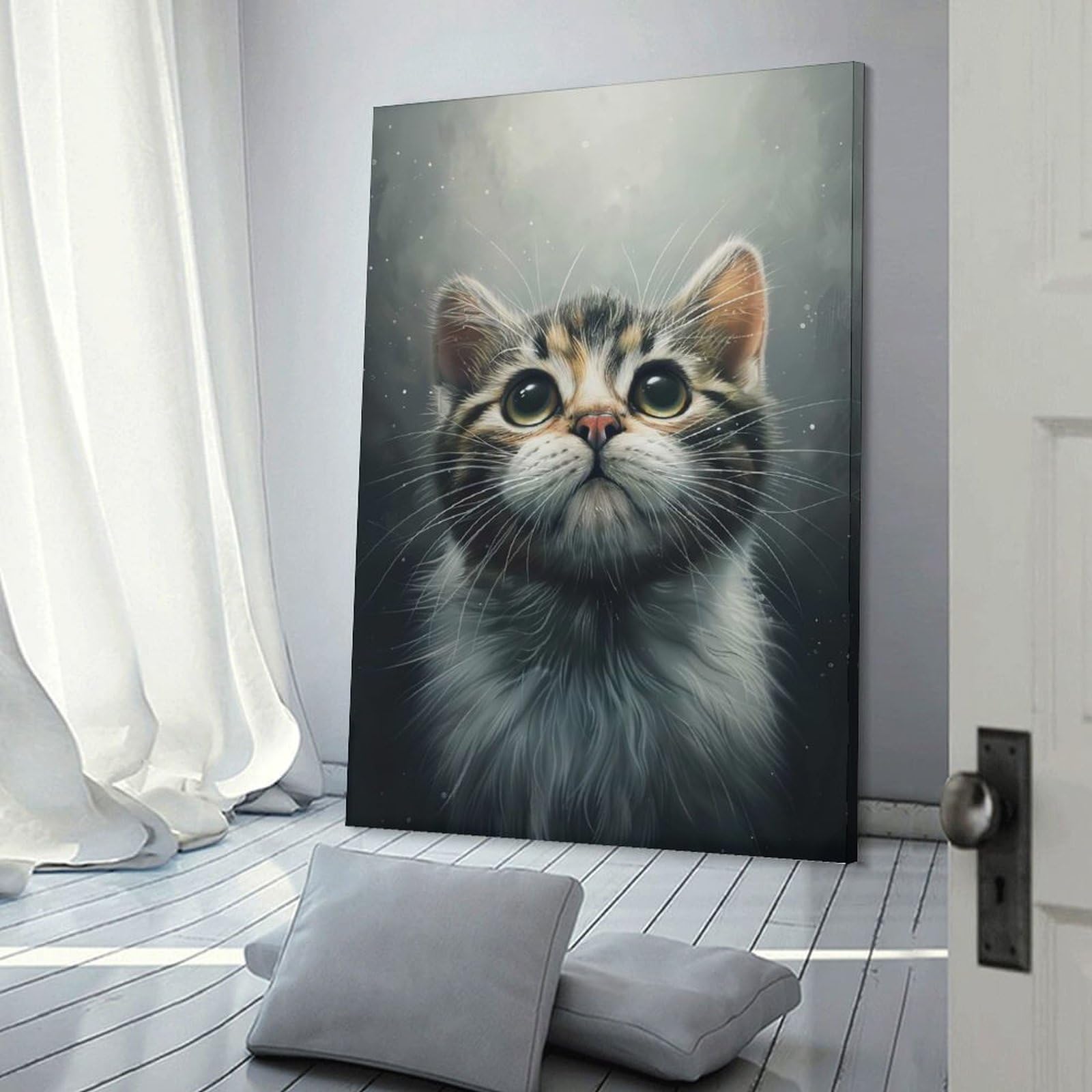 Junmoney Cute Kitten Portrait Canvas Wall Decor, 12x18inch(30x45cm), for Wall Displays, Bedrooms Or Room Updates, Wall Decor Suited to Curated Displays