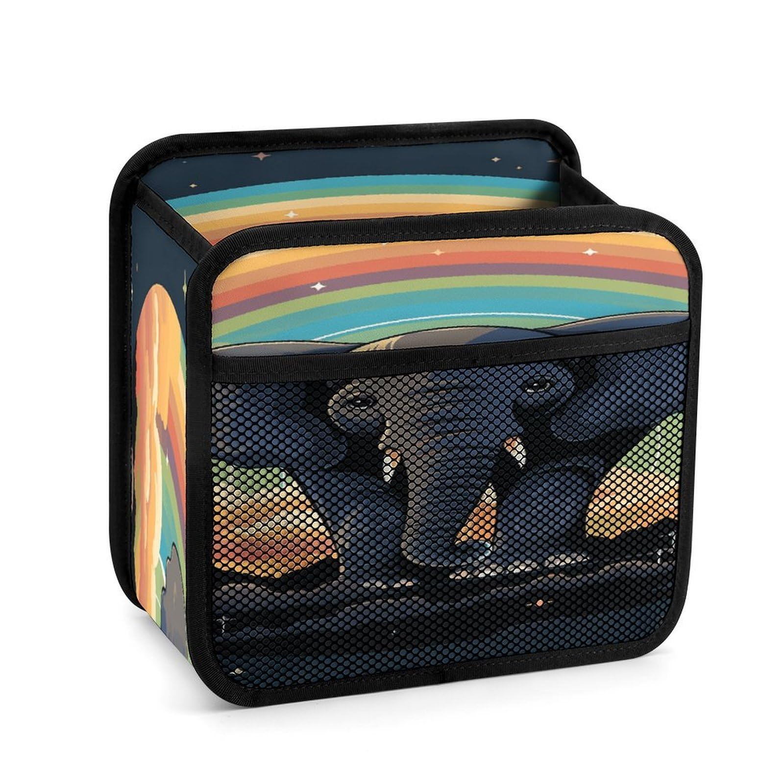 Btcowzrv Style A Cute Elephant On A Rainbow Background Car Seat Back Organizer, Pu Leather Hanging Backseat Car Organizer With Elastic Mesh Pocket, Storage Bag For Most Vehicles