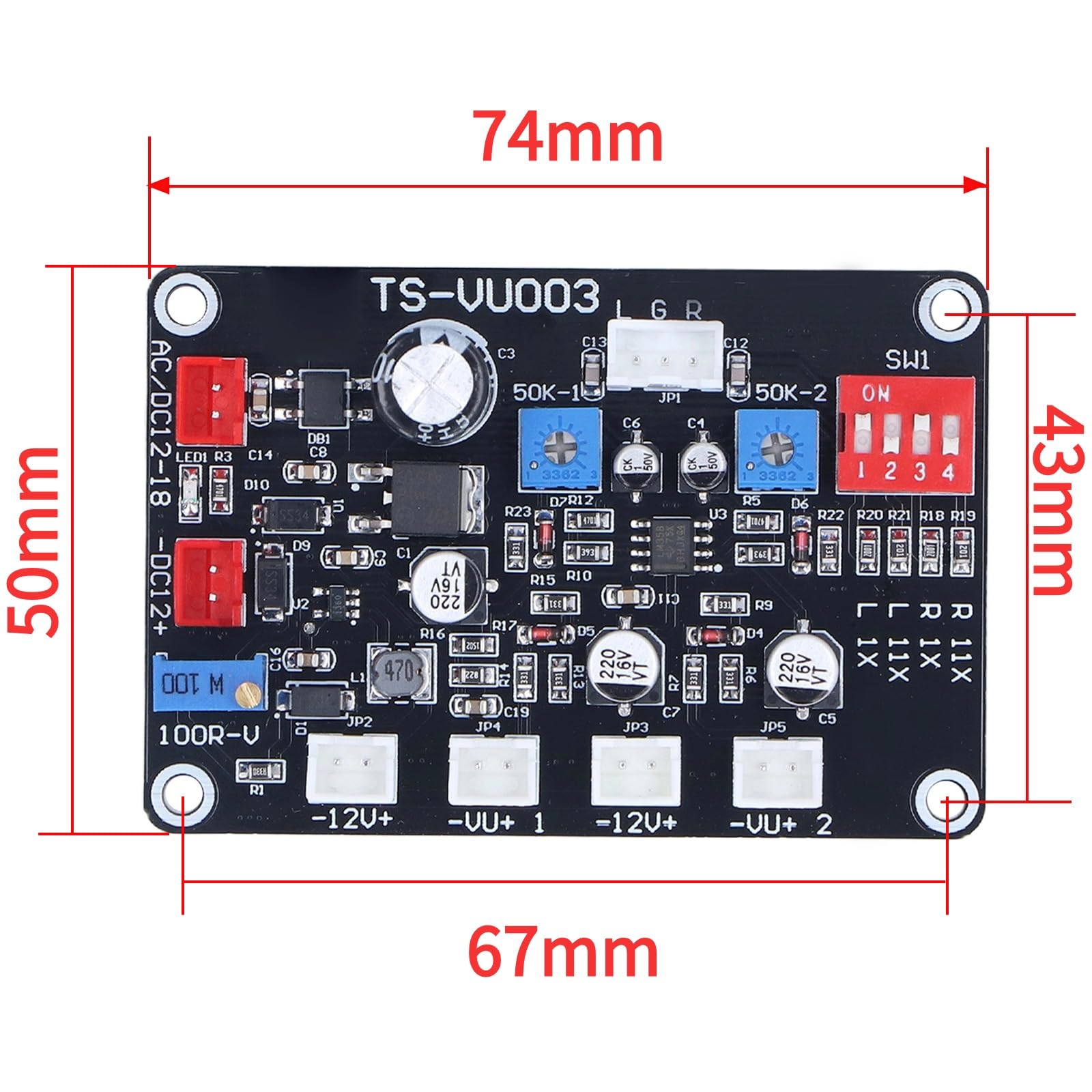 Carte Pilote VU Mètre – Avec Rétroéclairage Réglable – Pour Mesure Audio Précise – 74x50 Mm