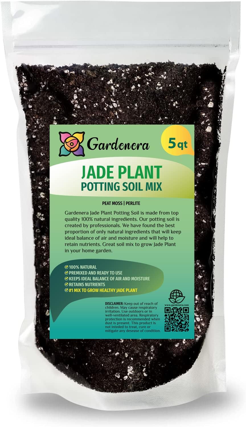 GARDENERA Premium Potting Soil Mix for Jade Plants - 5 Quart - A Perfect Combination of Organic Ingredients for Strong and Healthy Growth