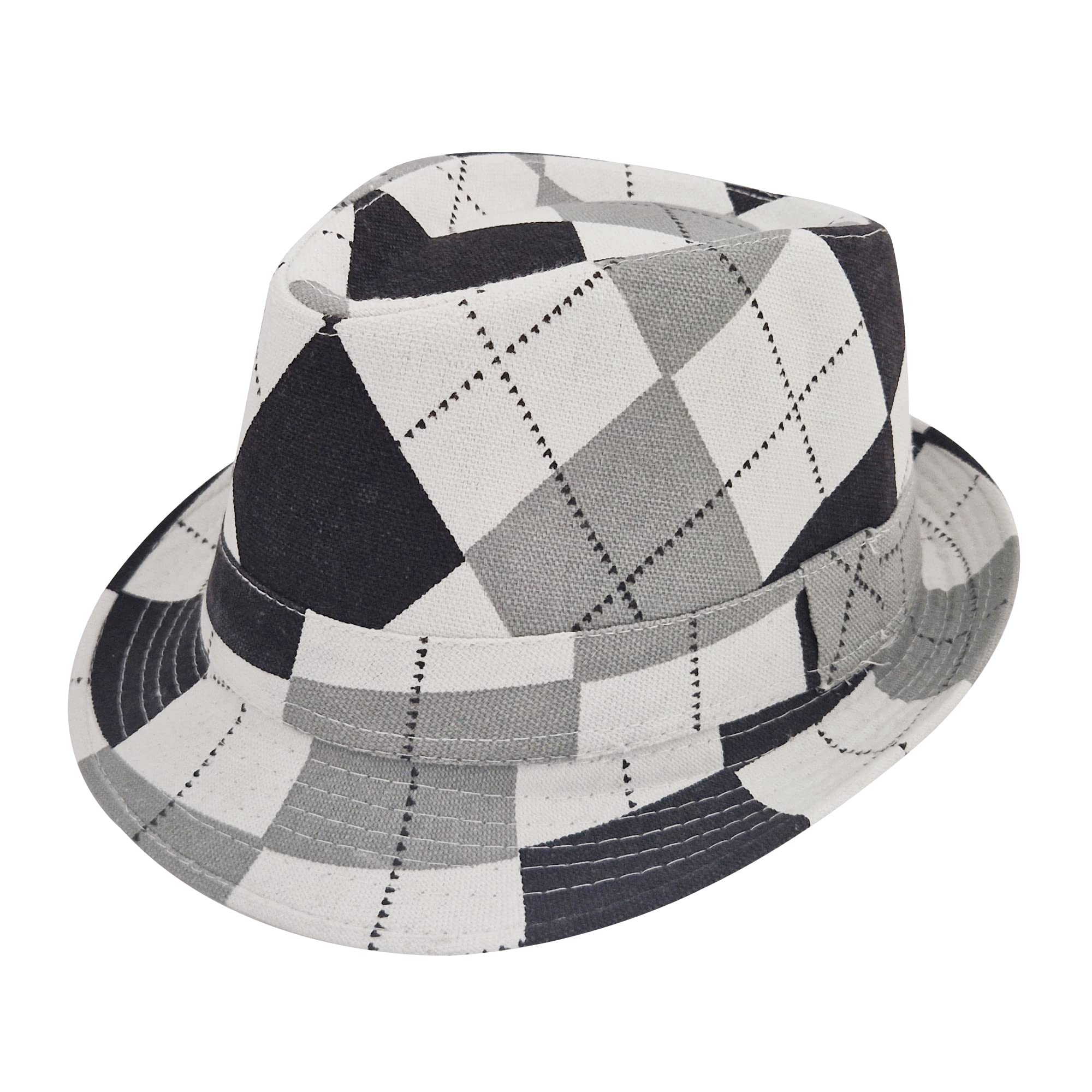 Komonee Checkered Fedora Hat Trilby Gangster Panama Headwear Cotton Short Brim Mens Womens