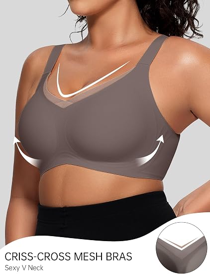 OEAK Womens Wireless Bras V Mesh Comfortable Bralette Supportive Tshirt Bra No Underwire Seamless Push Up Everyday Bras - Image 3