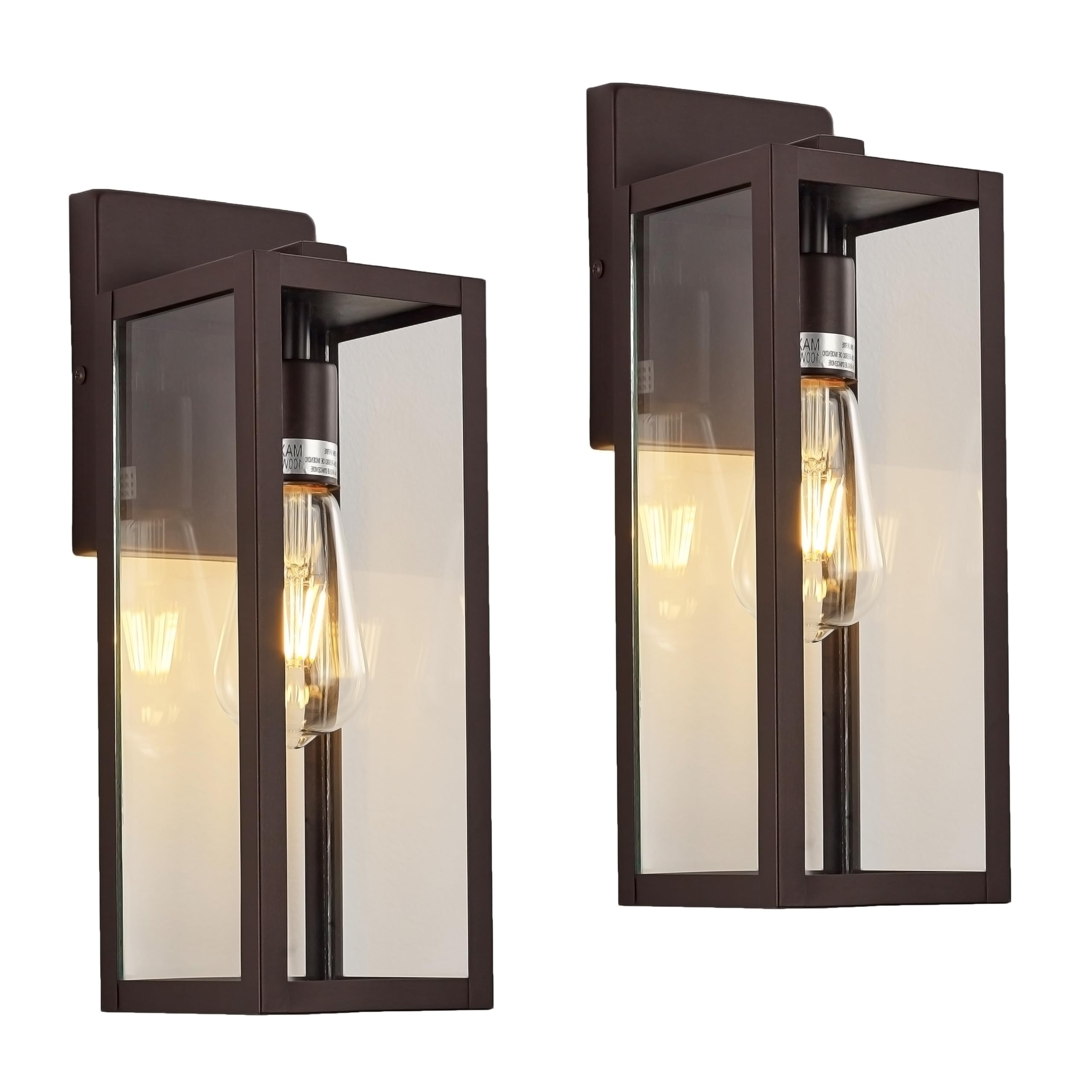 MICSIU Clear Glass Outdoor Wall Lantern 2 Pack, 14.25" Oil Rubbed Bronze Exterior Light Fixture, Waterproof Outdoor Porch Lights for House, Garage, Patio, Walkway.