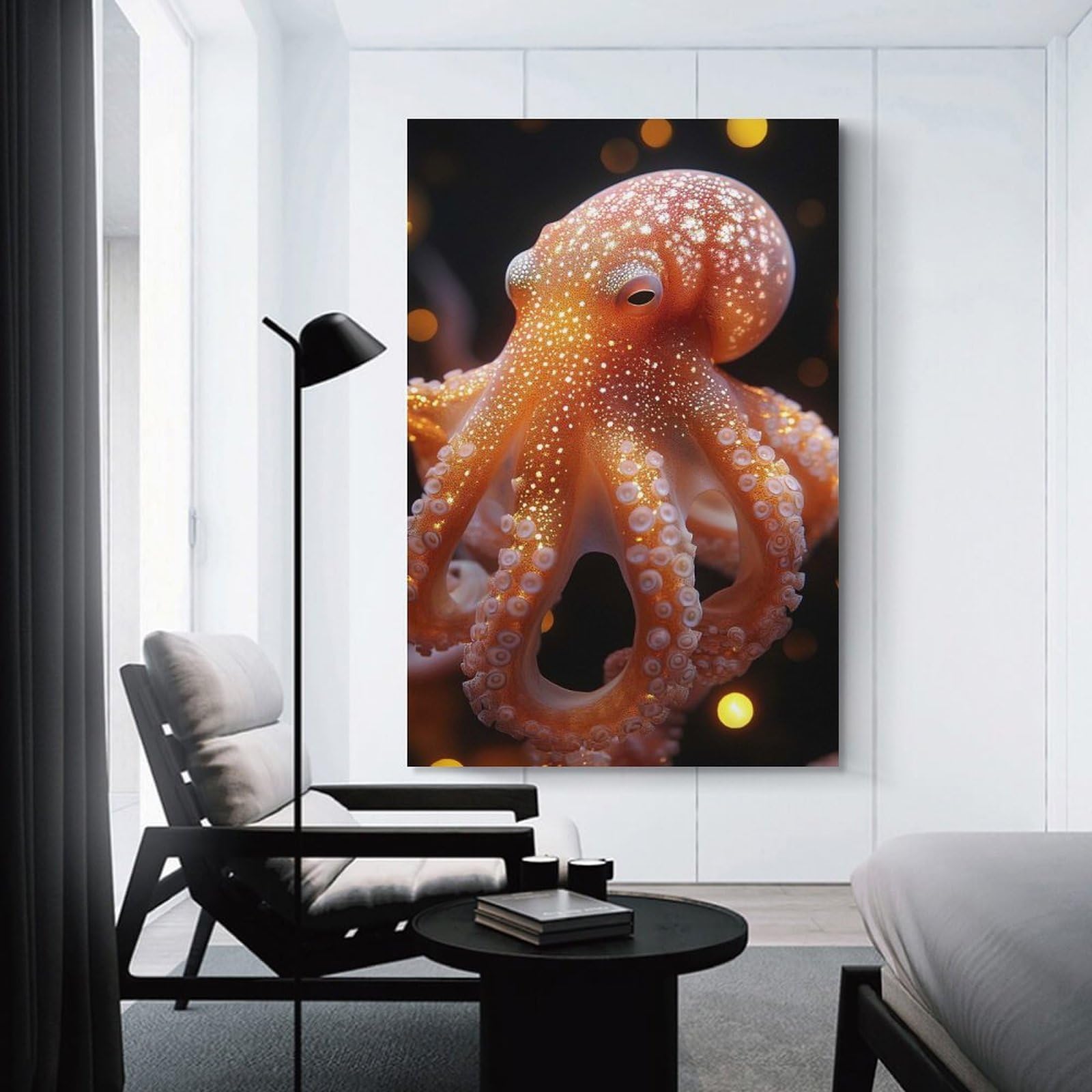 Junmoney Glowing Orange Octopus Portrait Canvas Wall Picture, 24x36inch(60x90cm), for Front Hall, Corridor Or Welcome Spaces, Wall Decor to Refresh Empty Corners