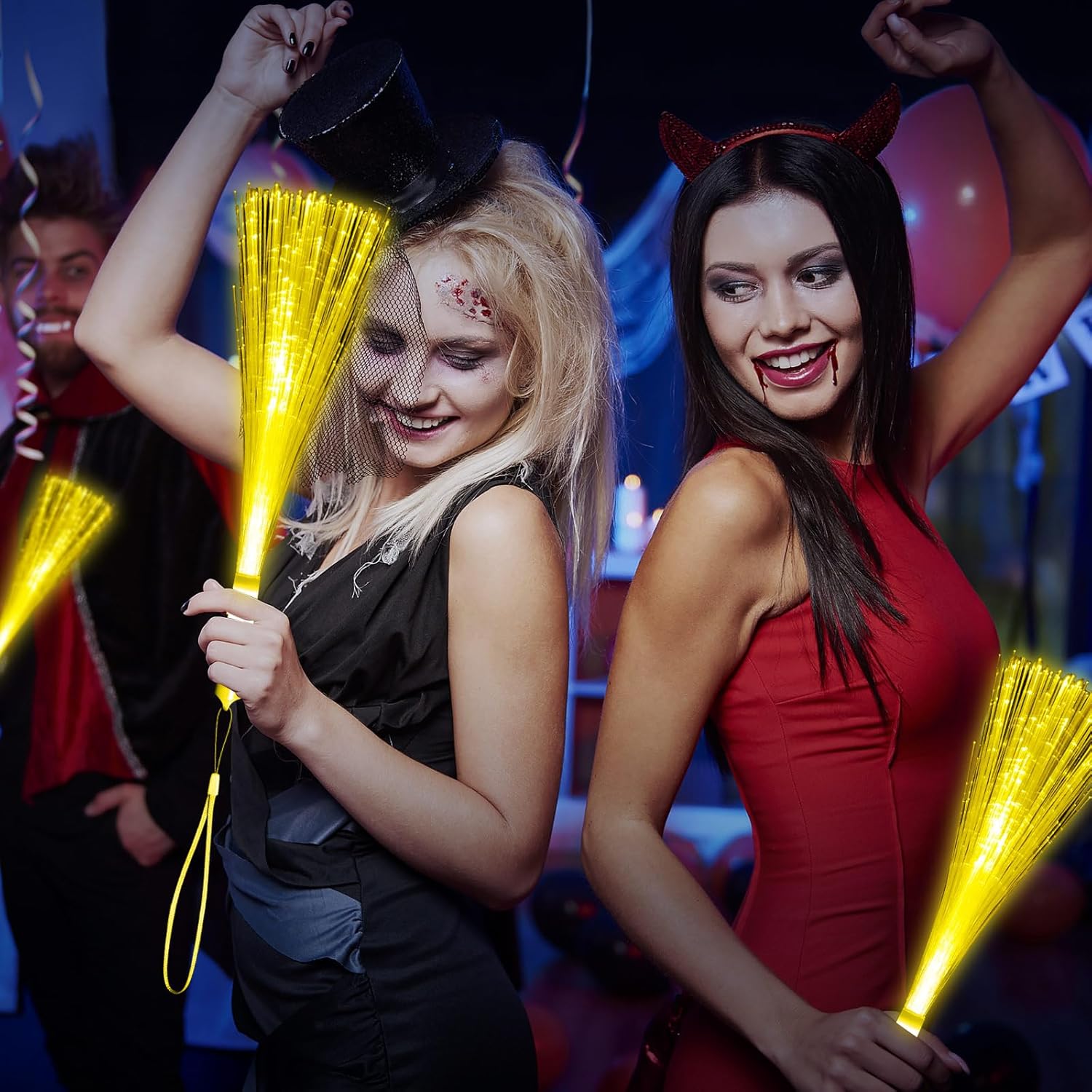 30 PCS Yellow Fiber Optic Wands Glow Fiber Wands Bulk LED Light Up Wands with 3 Flashing Modes LED Flashing Sticks for Easter Halloween Christmas Wedding Gender Reveal Birthday