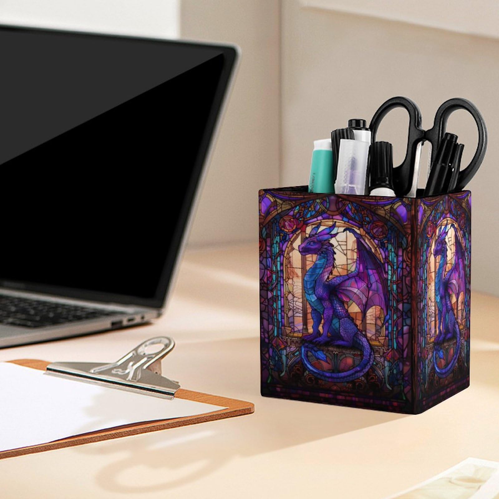 Porte-crayon en verre teinté motif dragon, pot à crayons, porte-pinceaux de maquillage, organisateur de stylo de bureau