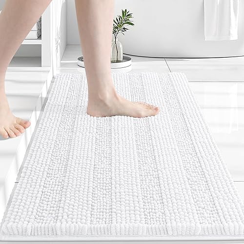 Grandaily - Alfombra de baño de felpilla a rayas, extragruesa y absorbente, suave, antideslizante, con fibras largas, lavable a máquina, para