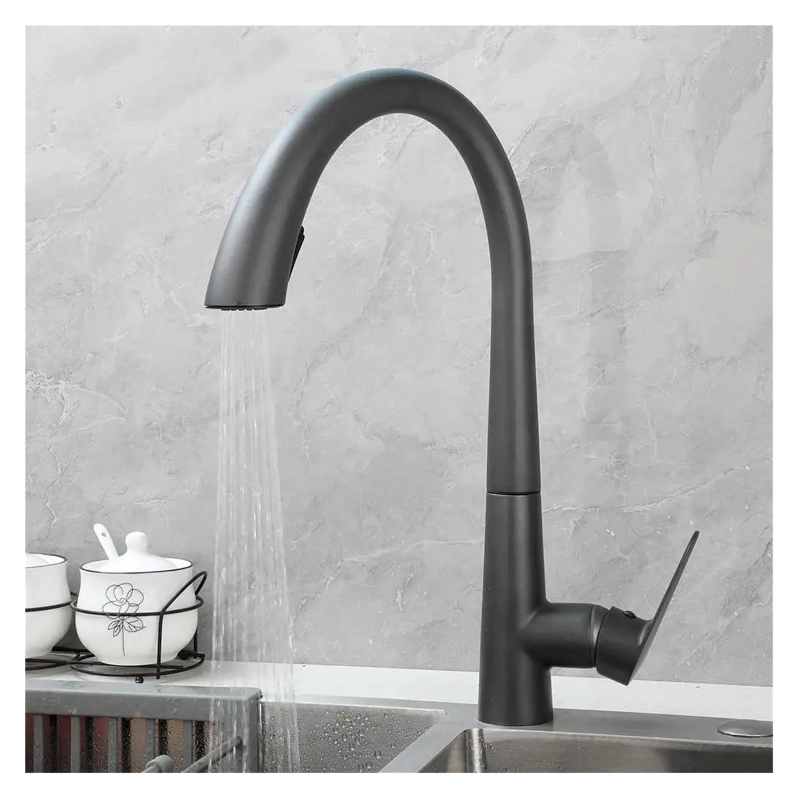 MXXQRHF Kitchen Faucet Pull Out Sprayer Polished Chrome Single Handle High Arc Kitchen Sink Faucets with 2 Function Mixer Tap,Single,Lever monobloc Kitchen Mixer