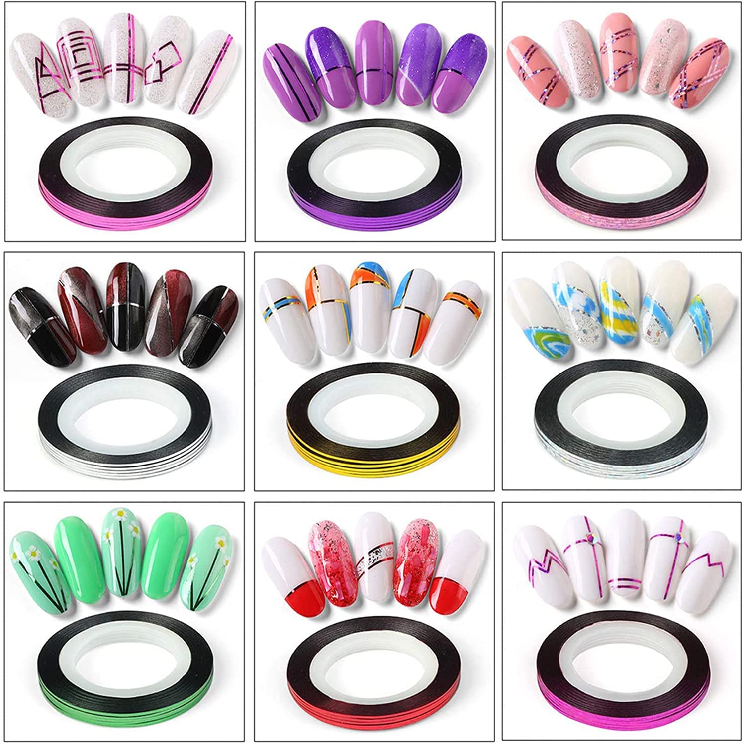 30 Couleurs Nail Art Décoration Stripes, PKOUVOO Nail Sticker Autocollant Fil Striping Tape Bande Manucure Rouleau à Ongles Ruban Bandes Autocollant Ongle Tips pour DIY Pointe d'Ongle