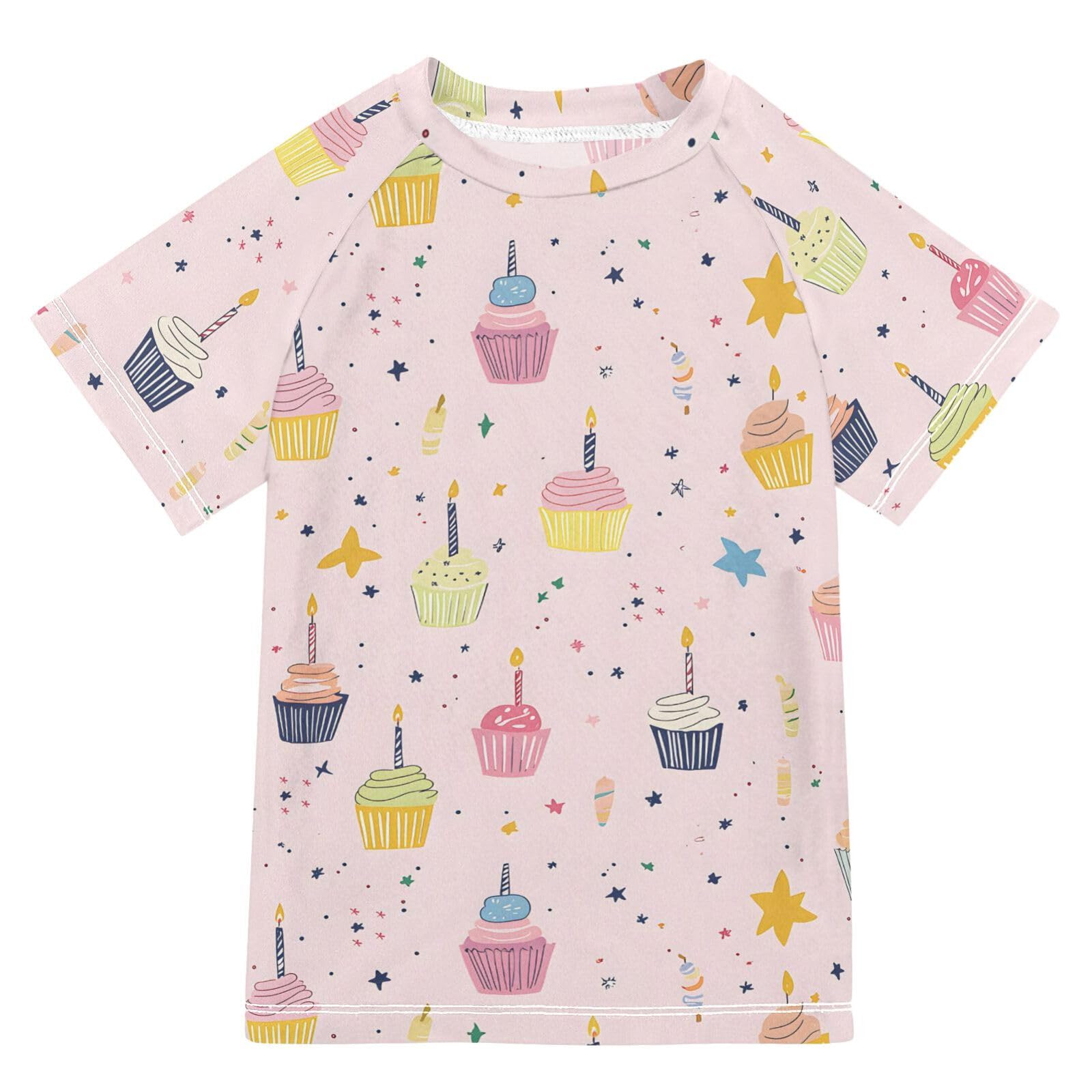 ALAZA Kids Rash Guard Boys Toddler Swim Shirts Short Sleeve Candle Cake Print UPF 50+ 3T