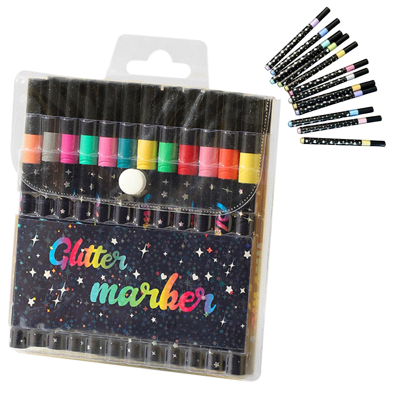 SINJAETRQ 12 Colors Glitter Acrylic Markers, Metallic Pearlescent Paint Pens for Journaling, Scrapbooking, DIY Cards, Glass & Windows, Ready-to-Use Shimmer Graffiti Pens for Kids, Teachers & Artists