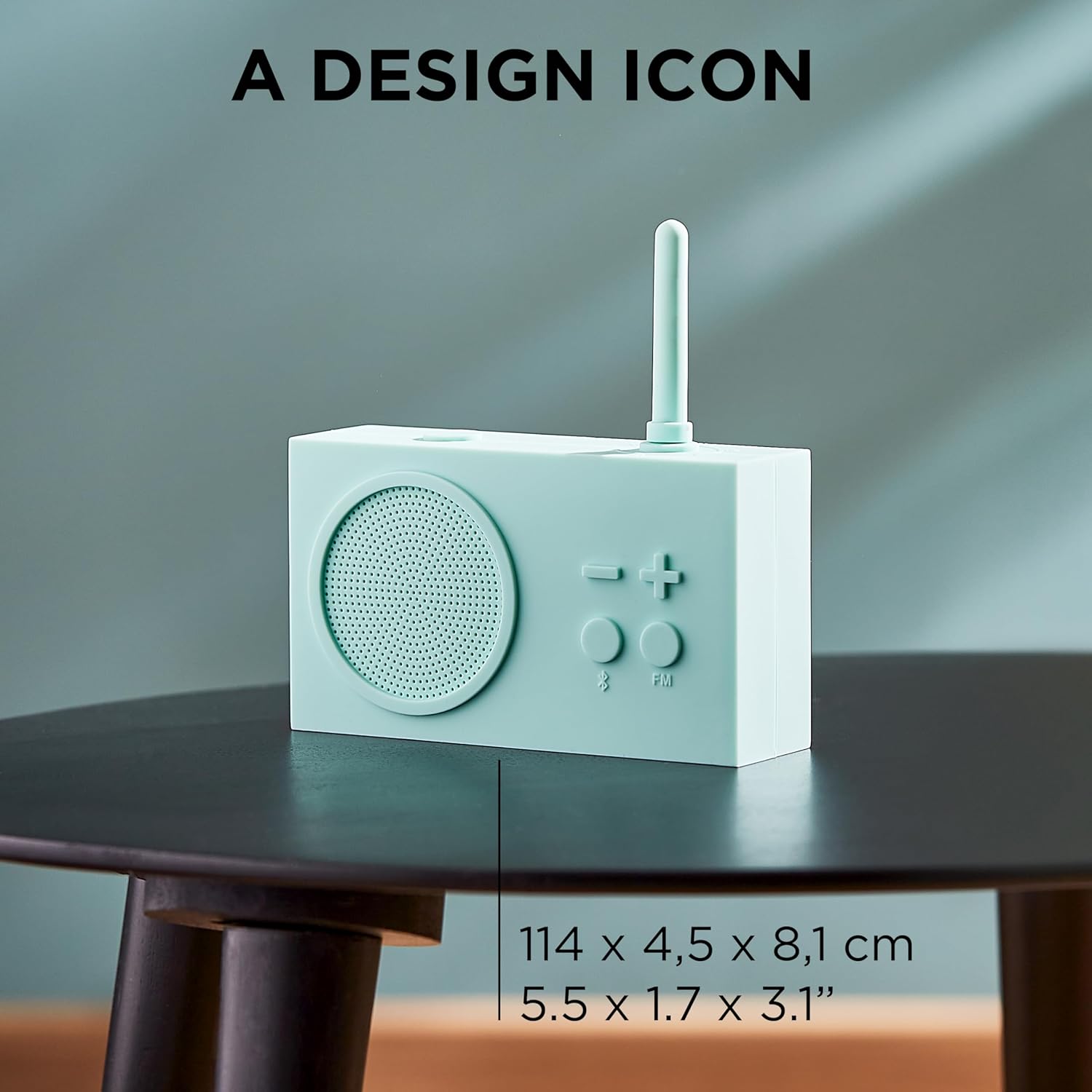 Lexon TYKHO 3 speaker with dimensions overlay