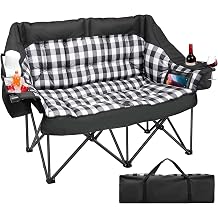 Suteck Padded Double Camping Chair Loveseat Couch with 2 in 1 Pockets