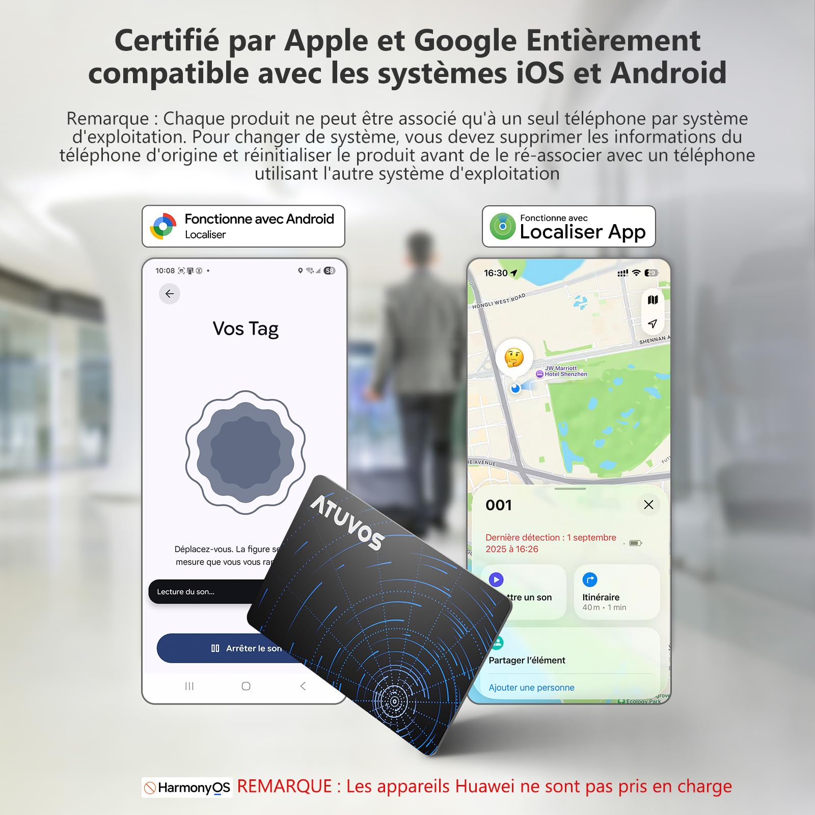 ATUVOS Air Tag Traceur Lot de 2 Système Double, Wallet Tracker Carte Ultra-Fin Compatible avec iOS Apple et Android Google Localiser App, Localisateur Intelligent pour Portefeuille/Valise/Sac/Bagages