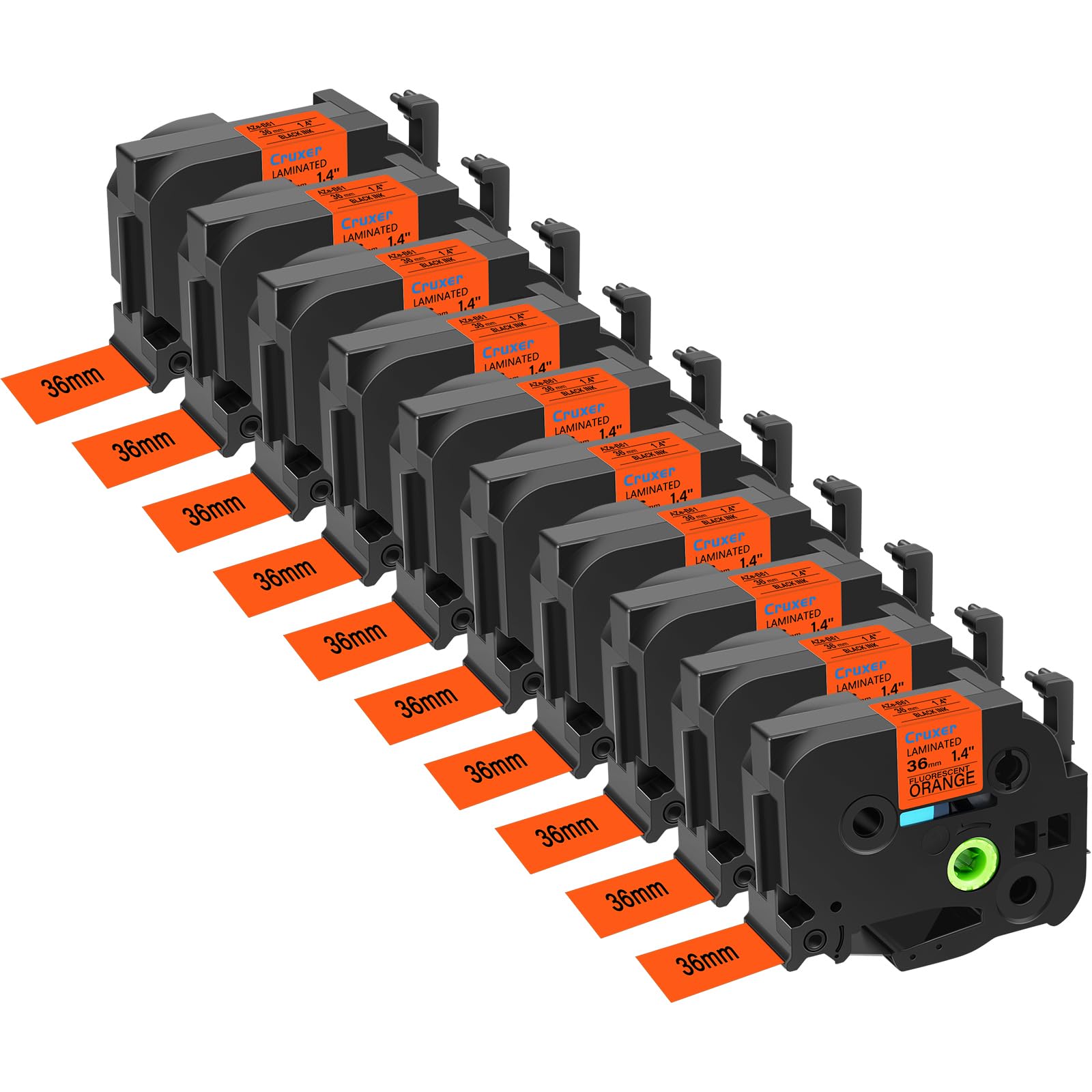 Cruxer 10er-Pack Kompatibel mit Ptouch TZeB61 36 mm Schwarz auf Orange | TZe-B61 Laminiertes Etikettenband Ersatz für P-touch PT-530 550 3600 9200pc 9200DX 9400 9500PC 9600 9700PC Etikettendrucker