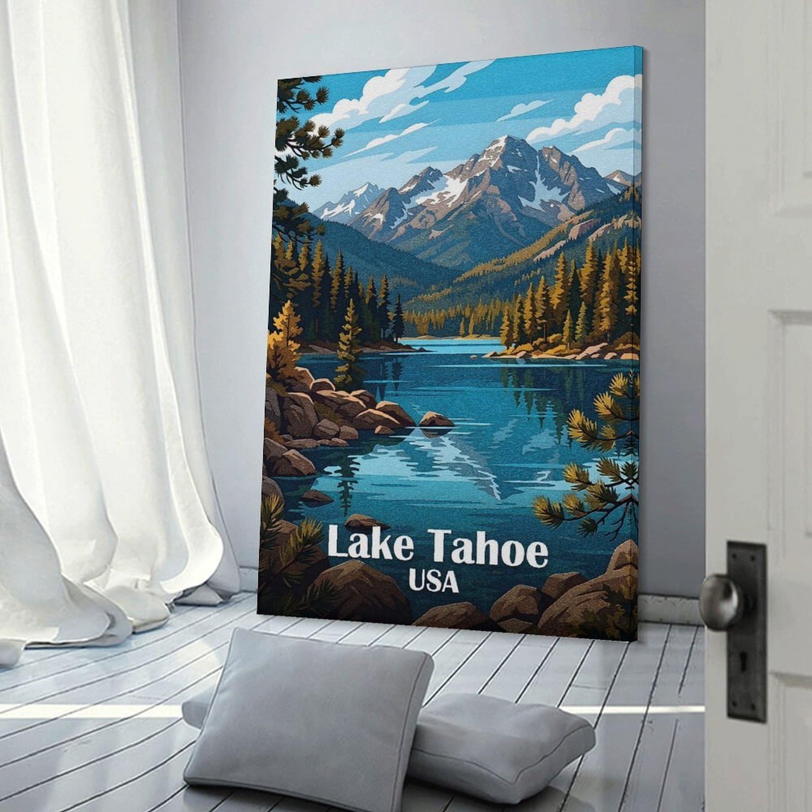 Junmoney Lake Tahoe, USA Landscape Art Wall Art Print, 20x30inch(50x75cm), for Bedroom Decor, Cosy Corners Or Studios, Canvas Wall Decor for Personal Spaces