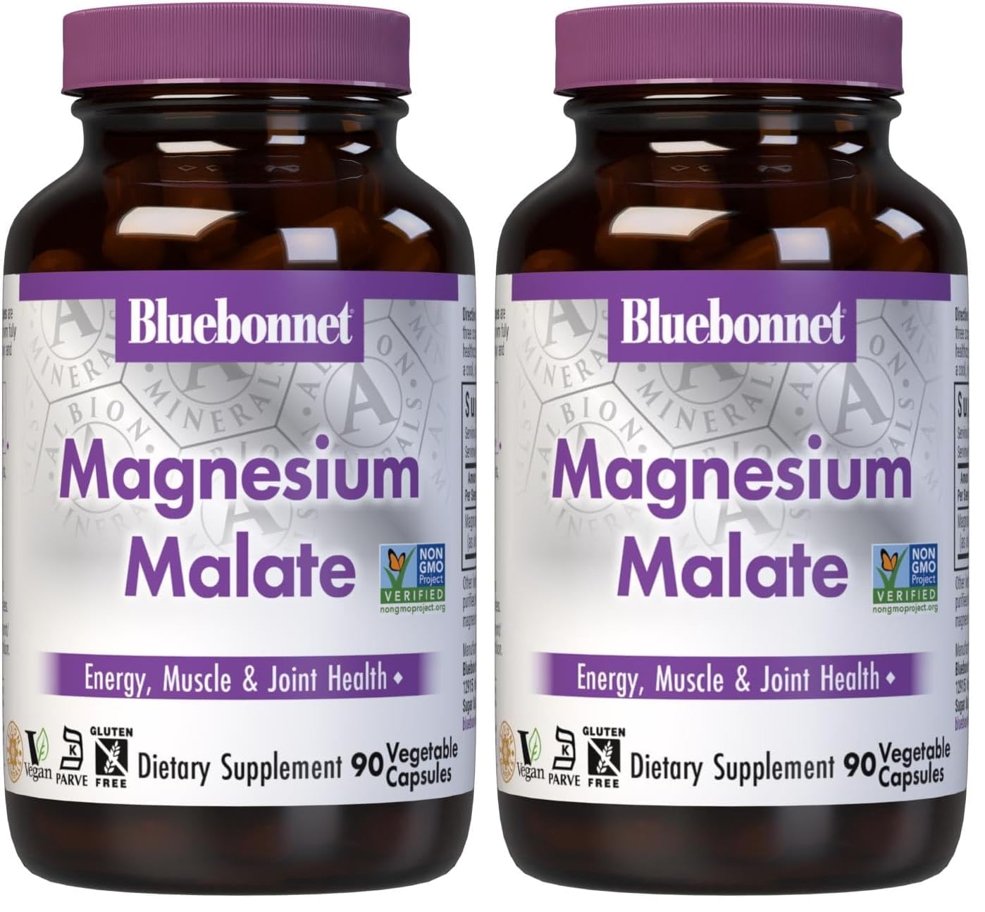 Bluebonnet Nutrition Magnesium Malate, 90 Vegetable Capsules 90 Count (Pack of 2)