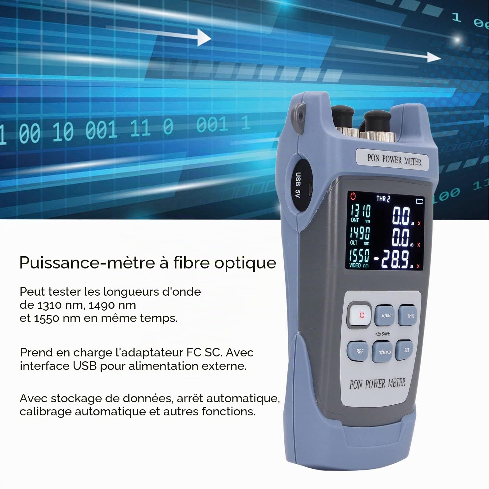 Luqeeg Mesureur de Puissance de Fibre Optique, Localisateur de Défaut D'indicateur de Puissance Optique avec Connecteur SC FC et Adaptateur USB, Compteur de Puissance Optique, Optical Power Meter