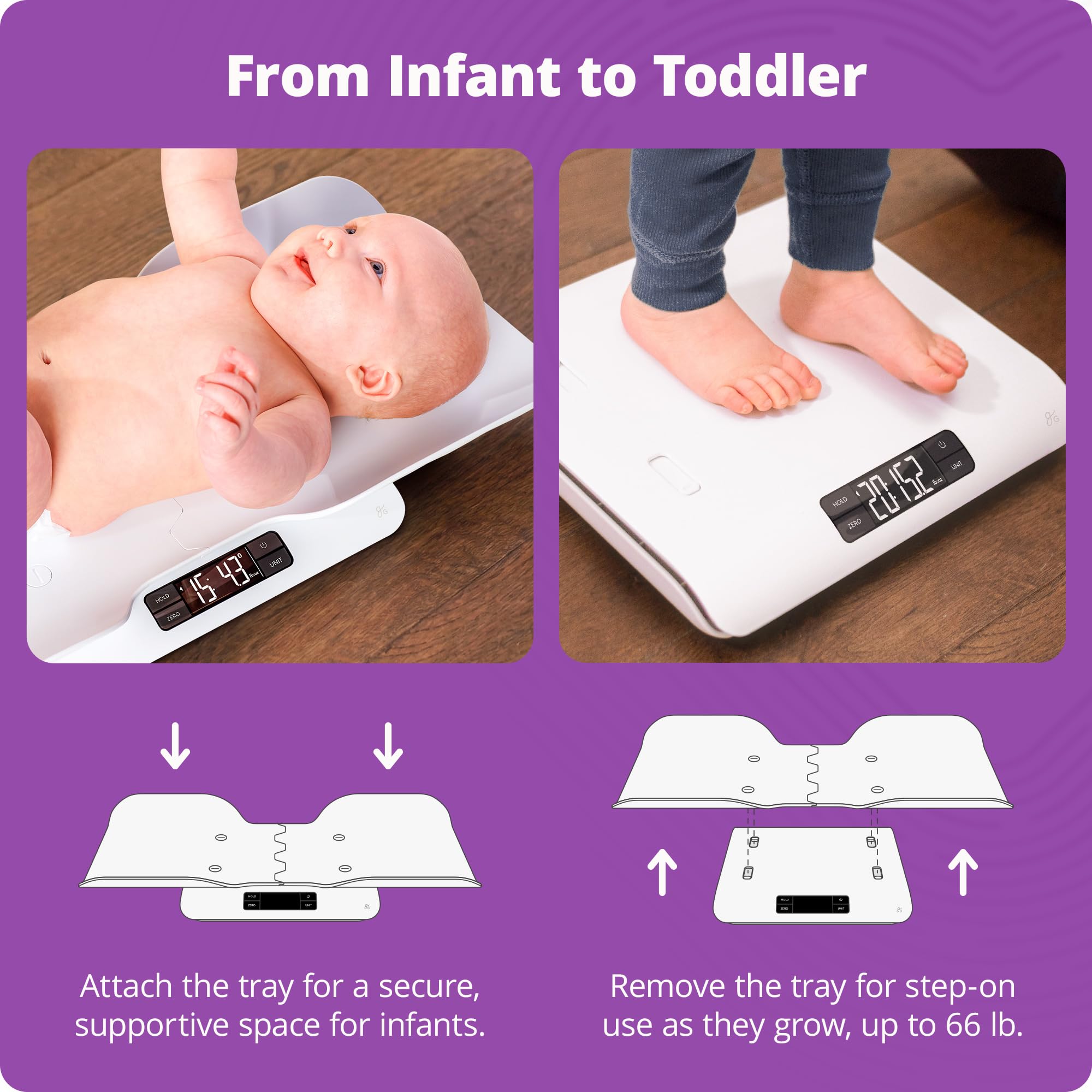Greater Goods Bilancia intelligente Bluetooth con algoritmo interno per neonati e bambini che si muovono