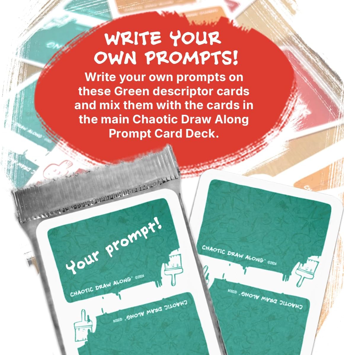 Chaotic Draw Along - Booster Pack (20 Green Descriptor Cards) – Blank Prompt Card Expansion Deck for Creative Drawing, Art Prompts, and DIY Ideas
