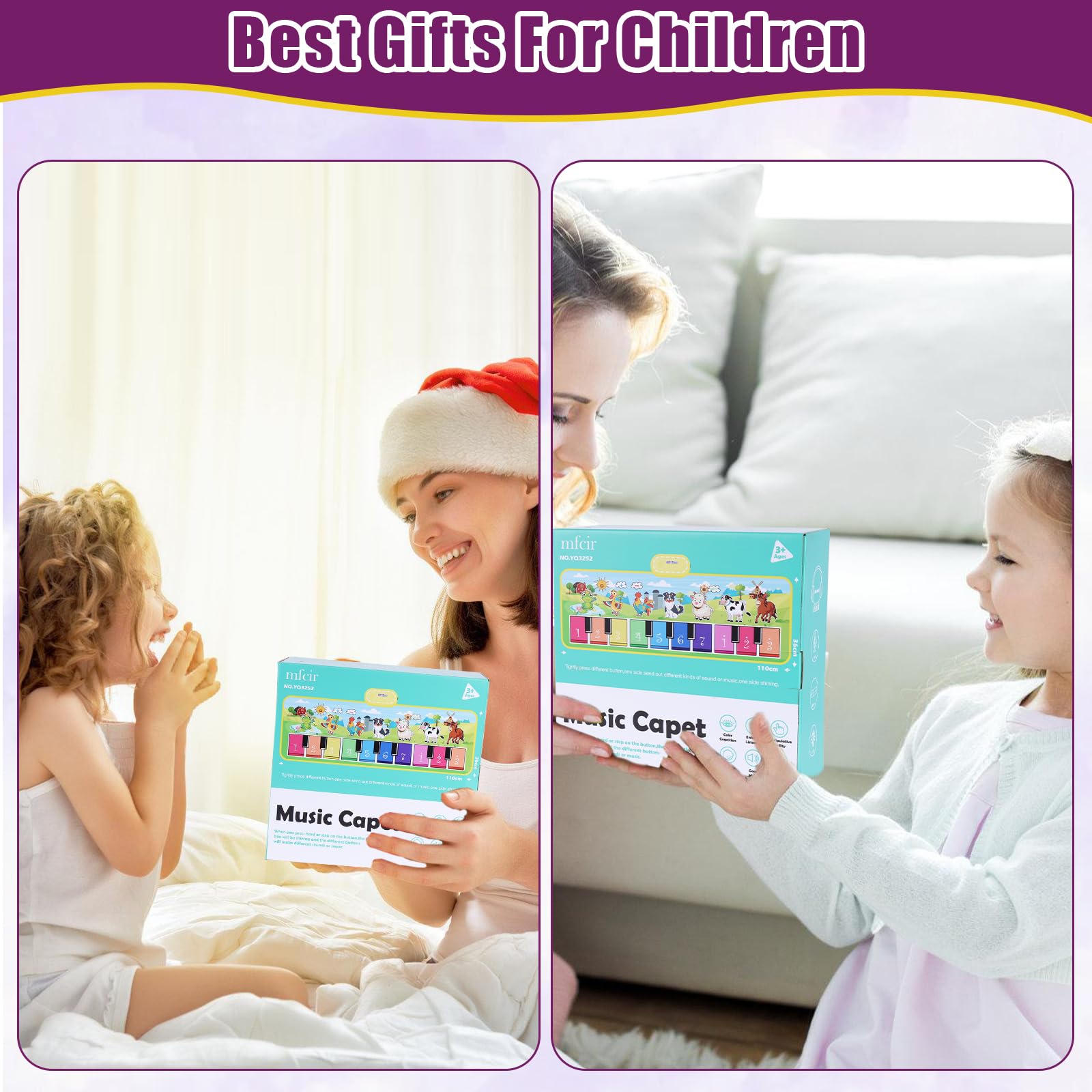 Tapete de juego de piano de animales de granja para niños, tapete de juego musical 2 en 1 para bebé, teclado de aprendizaje educativo, manta de juego táctil, divertida Navidad, regalo de cumpleaños 7