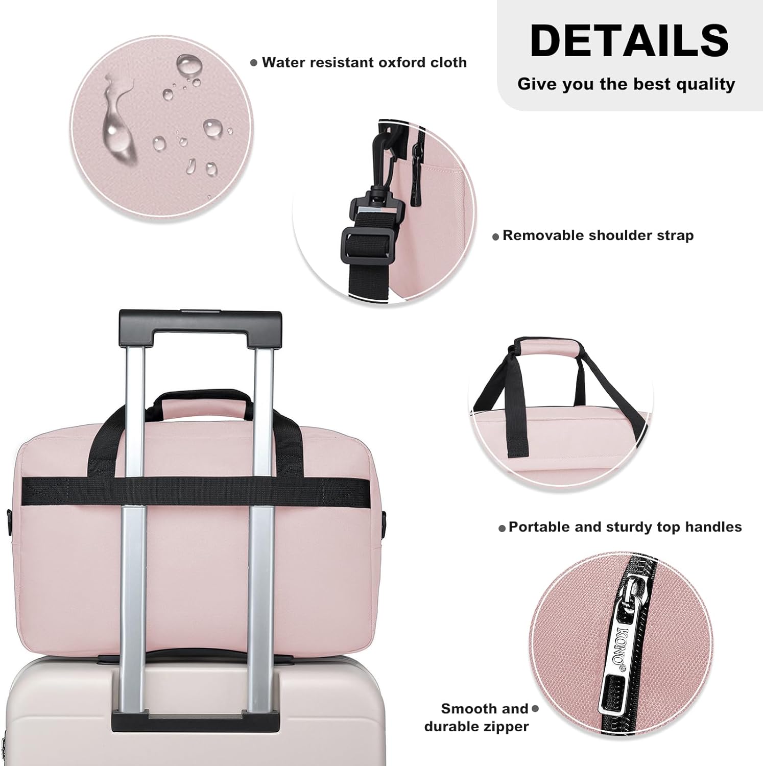 Kono Travel Duffel 20L Under Seat Carry-On Sports Tote Gym Weekender Overnight Bag - 15.75"x9.84"x7.87" Pink - Image 6