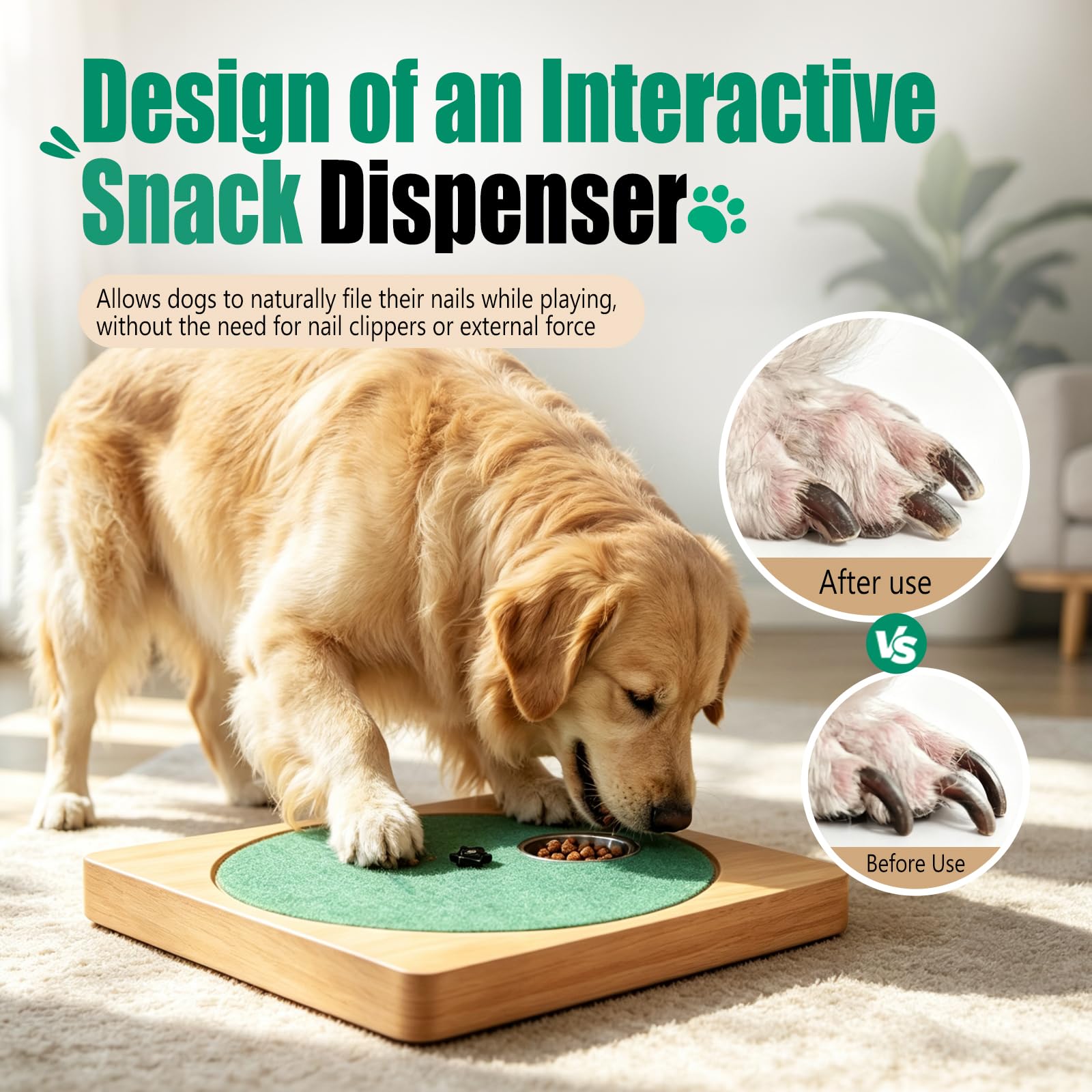 Planche à gratter pour griffes de chien à résistance réglable, avec 6 bols à friandises en acier inoxydable, planche à gratter 3 en 1 en bois pour les ongles, planche à gratter pour pattes pour un