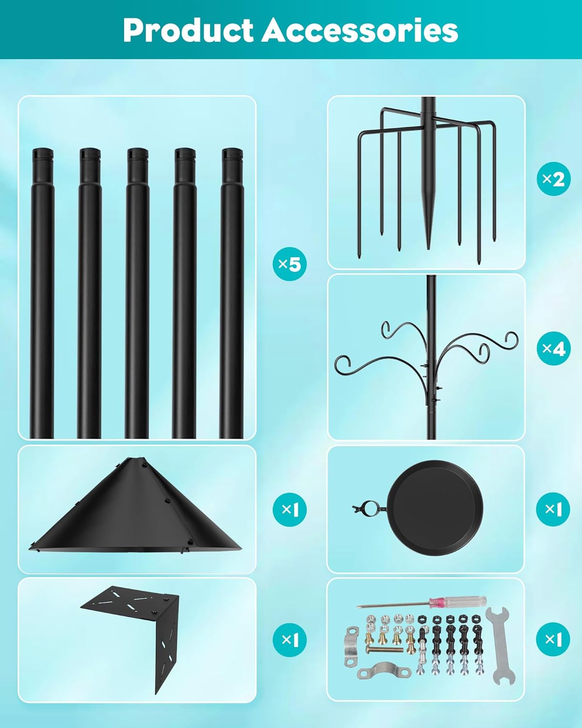 Bird Feeder Pole 92 Inch, Bird Squirrel Proof Baffle Heavy Duty Stand Feeding Station for Outside Backyard Garden Wild Birds Watching