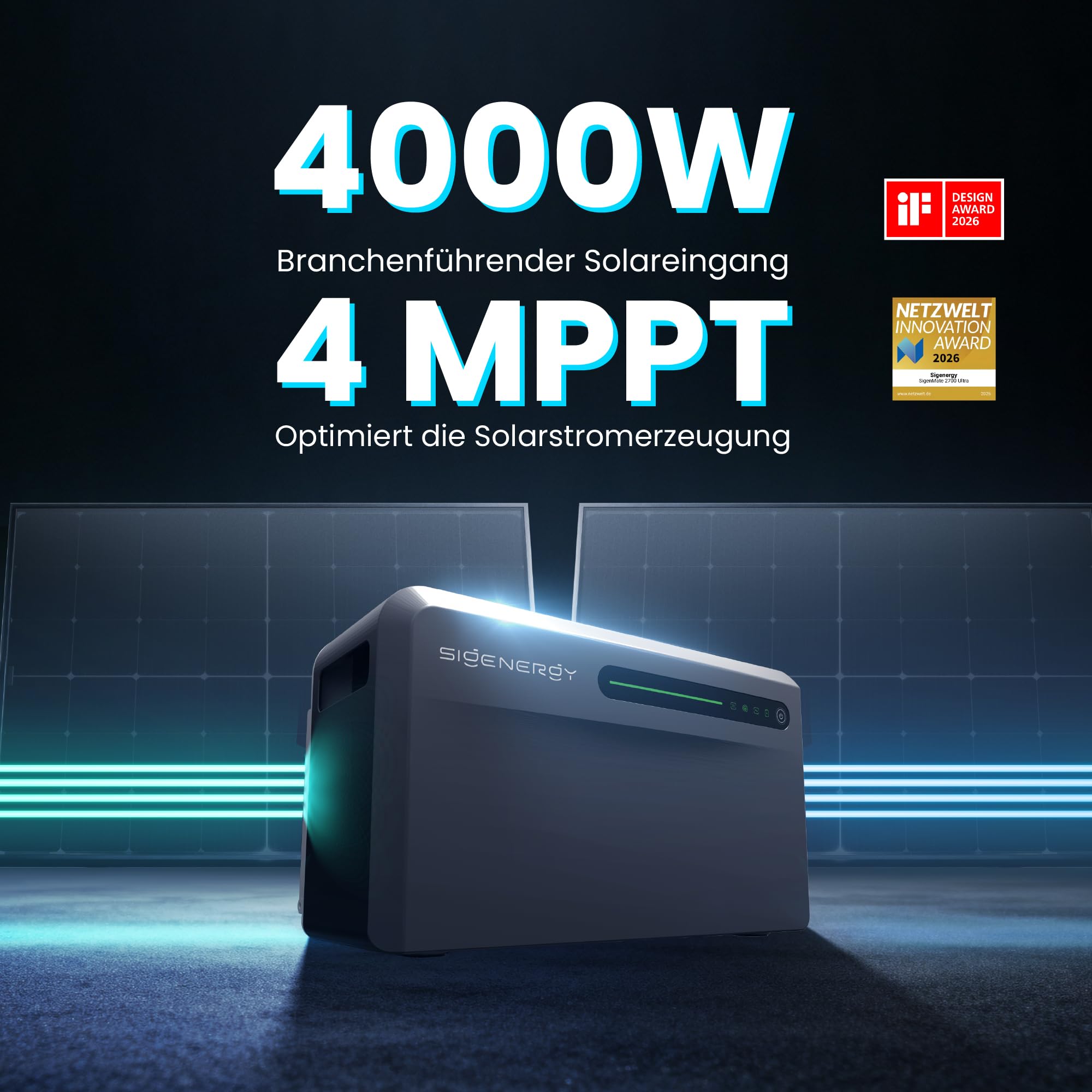 Sigenergy SigenMate 2700 Ultra, Balkonkraftwerk mit Speicher, 2,68 kWh | Erweiterbar bis zu 18,8 kWh, 4 MPPT, 4000W Solareingang,1400W bidirektional, Sigen AI, Plug&Play, mit Smarter Zähler