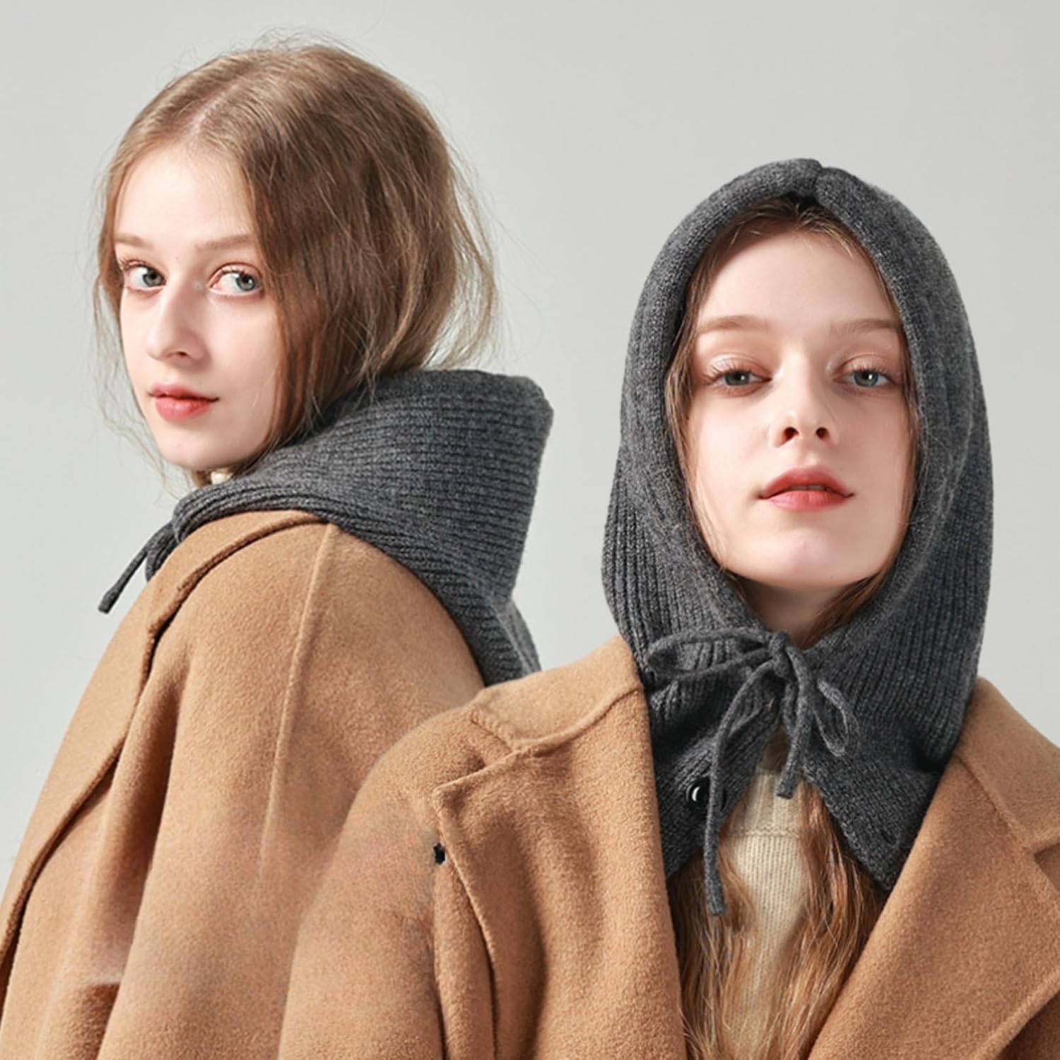 Winter Hats for Women Men,Warm Knitted Hat Wool Blend Hooded Scarf Hat for Women Balaclava Hat Snood Collar