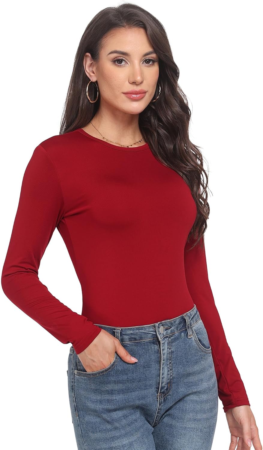 Long Sleeve Shirts for Women Crew Neck Lightweight Slim Fit Fall Going Out Tops Underscrub Winter Clothes - Image 3