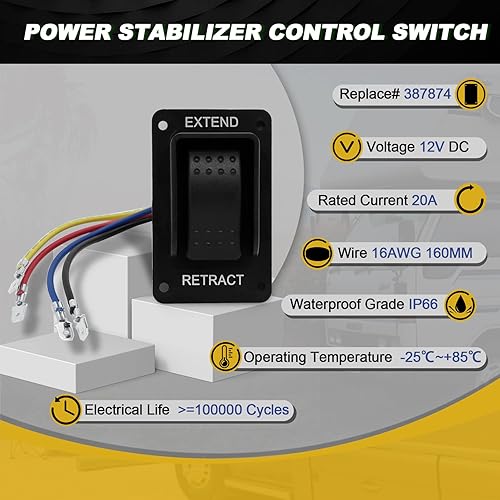 Miniatura 3 de 387874 - Interruptor estabilizador eléctrico para caravana, compatible con conectores estabilizadores de alta velocidad Lippert, conector