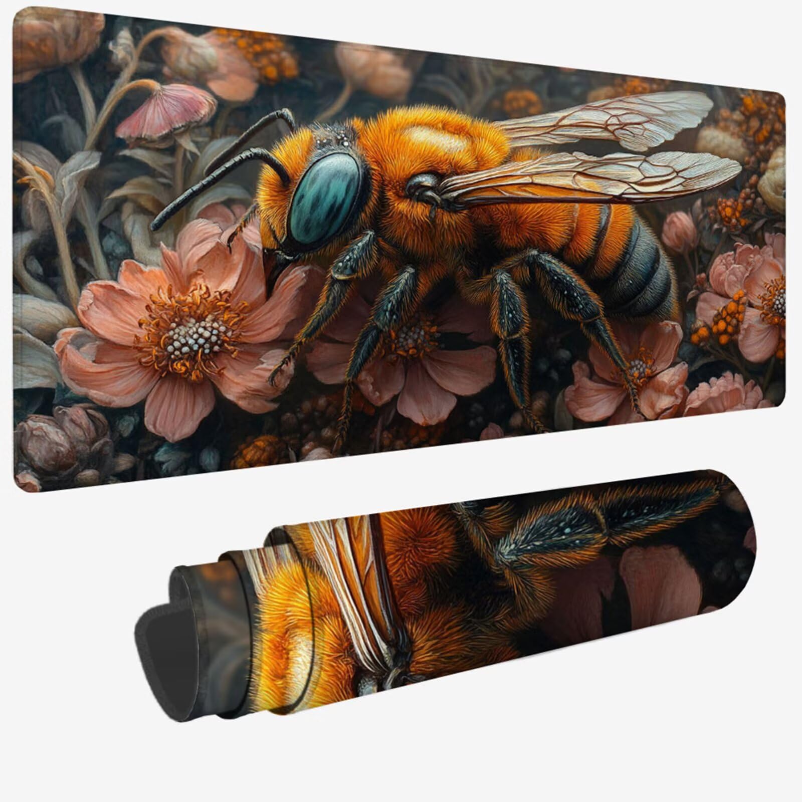 Podkładka pod mysz XXL 1000 x 500 x 3 mm, różowa podkładka pod mysz, duża podkładka pod mysz z pszczołą z wodoodporną i antypoślizgową, zmywalna mata na biurko do gier, akcesoria biurowe, prezenty dla