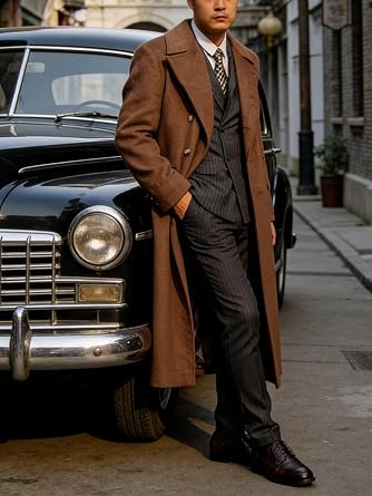 Mens Trench Coat Full Length Double Breasted Long Jacket Smart Formal Casual Peacoat Warm Overcoat