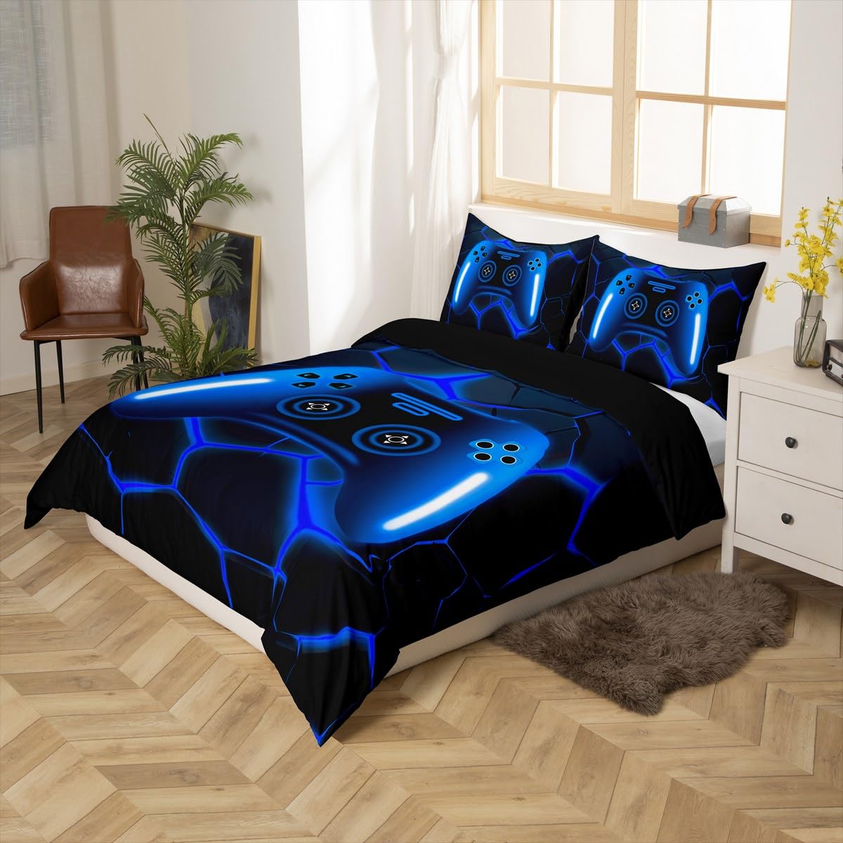 Homewish Boys Blue Gaming Single Bedding Kids Gamer Duvet Cover Set Game Room Decor - Image 2