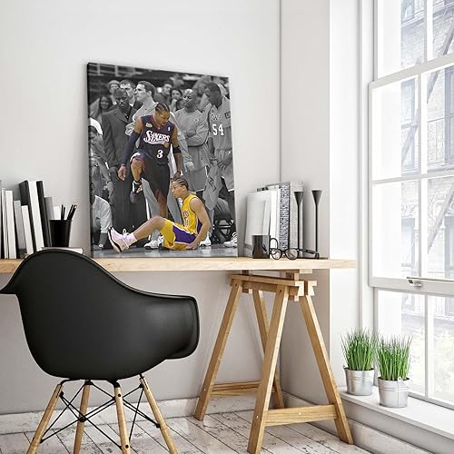 Miniatura 5 de Lienzo decorativo de pared de la NBA, Allen Iverson Step Over Tyronn Lue Iconic Moment, póster de baloncesto de los 76ers vs Lakers, ilustraciones