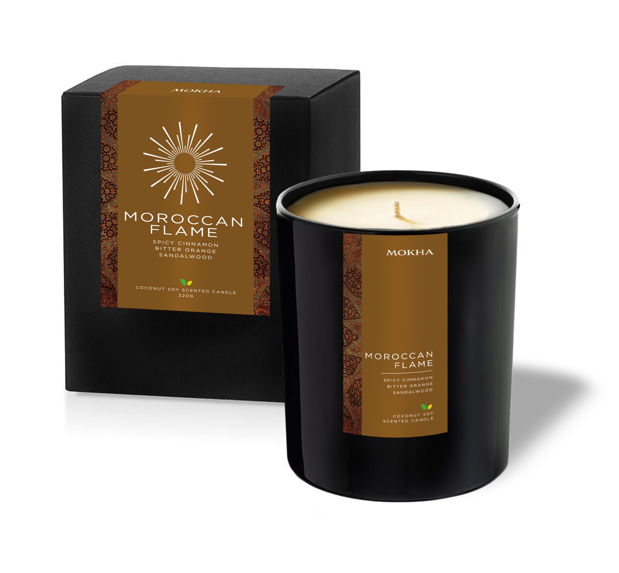MOKHA- Scented Candle - Moroccan Flame (220g) Spicy Cinnamon - Bitter Orange - Sandalwood