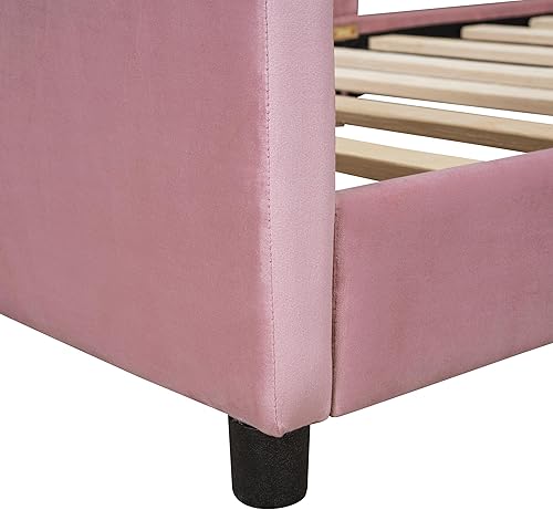 Miniatura 5 de Sofá cama de terciopelo de tamaño individual con cabecera en forma de oreja de conejo, marcos de cama de plataforma individual para niños y niñas,