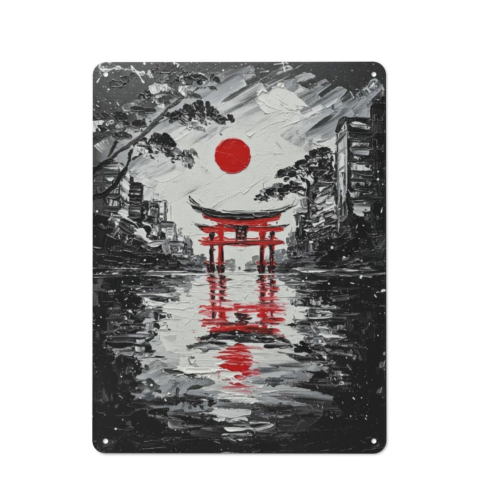 Classic Japanese Torii Gate Black And White Painting Metal Wall Plaque 40x30cm, Nostalgic Wall Art for Living Room, Hallway, Kitchen Or Cafe