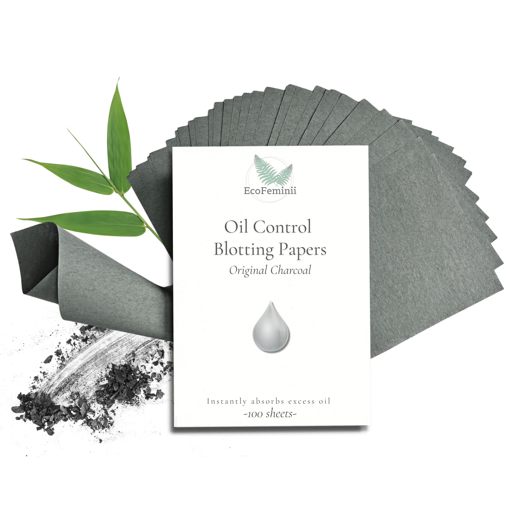Charcoal Oil Control Blotting Papers (100 Sheets) – Max Absorbency Oil Control Paper for T-Zone & Face – Clean, Clear, Matte Skin, by EcoFeminii
