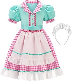 ReliBeauty 50s Girl Costume Waitress Costume for Girls with Apron and Headband, Green & Pink,5/120